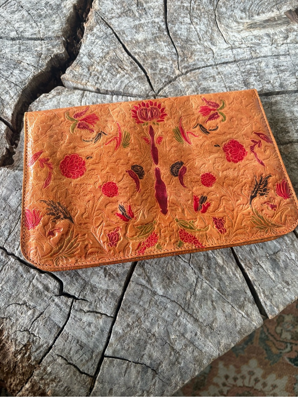 Vintage Tooled Floral Leather Envelope Clutch | Boho Western | Genuine Leather - Picture 4 of 8